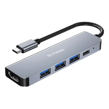 Hub USB-C 5 Portas HDMI 4K PD 100W MacBook Celular Tablet Prateado