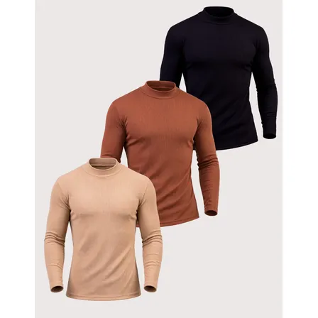 Kit 3 Suéteres Cacharrel Caneladas Masculinas – Tamanho G